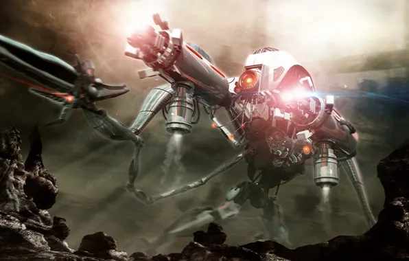 Picture stones, smoke, planet, drons attack