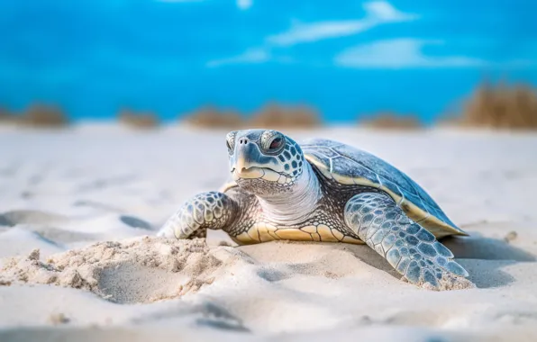 Sand, look, shore, turtle, sea turtle, AI art, neural network