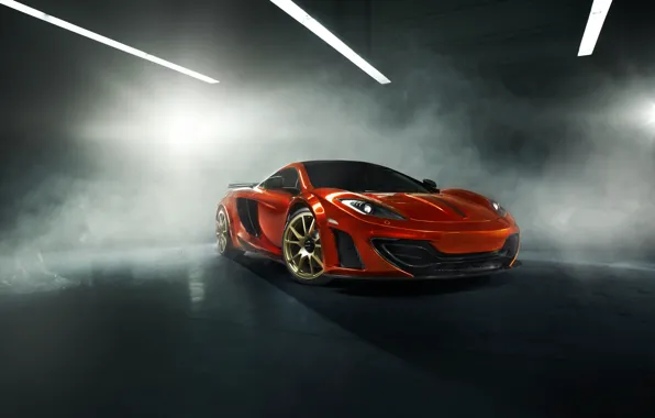 Orange, background, tuning, smoke, McLaren, supercar, tuning, MP4-12C
