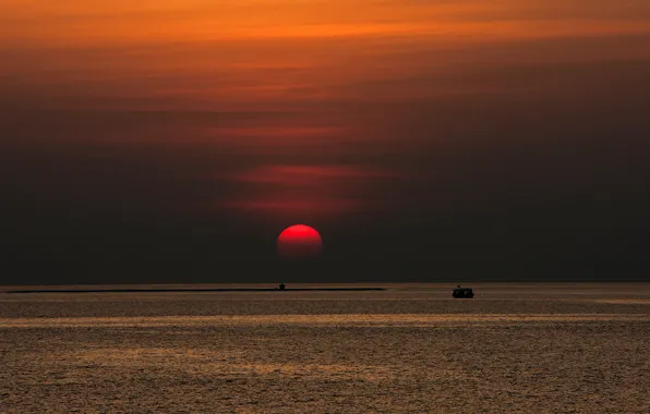 Sea, sunset, The sun