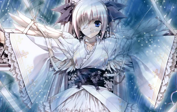 Lights, wings, cross, Angel, headband, kimono, bow, ruffles