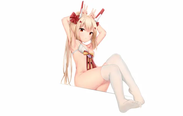 Girl, sexy, lingerie, bra, cleavage, thighhighs, long hair, boobs