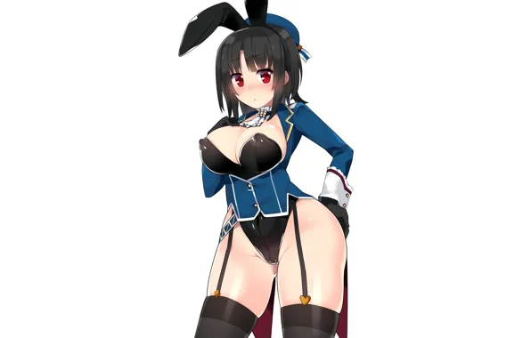 Girl, sexy, cleavage, thighhighs, boobs, anime, beautiful, red eyes