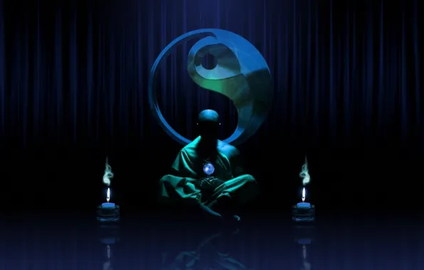 Picture candles, meditation, monk, Yin-Yang, monk, meditation