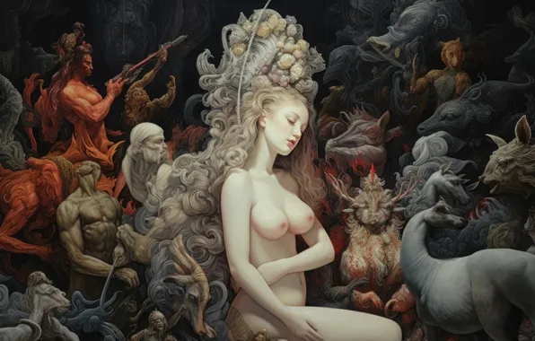 Chest, girl, pose, people, sleep, hairstyle, blonde, sleeping