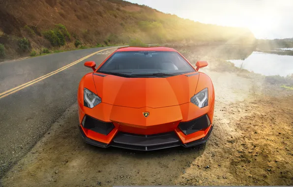 Supercar, orange, Lamborghini Aventador