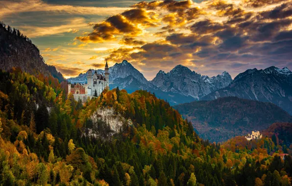 Picture autumn, forest, mountains, castle, Germany, Bayern, Germany, Bavaria
