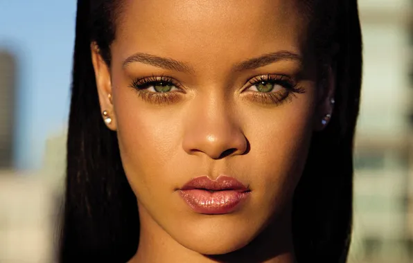 Look, face, portrait, makeup, brunette, hairstyle, singer, Rihanna