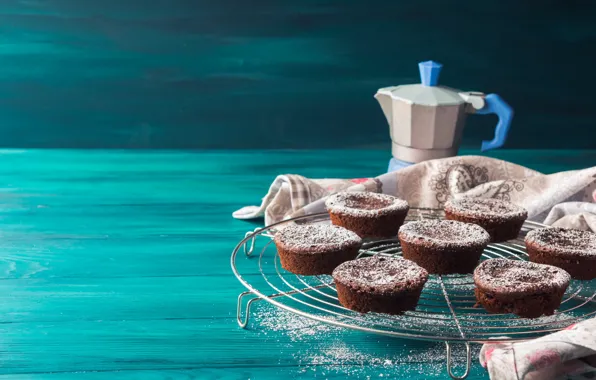 Cupcakes, powdered sugar, chocolate, muffins