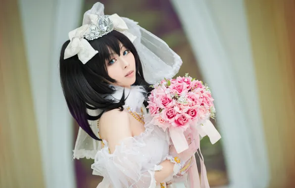 Look, girl, decoration, flowers, face, pose, style, background