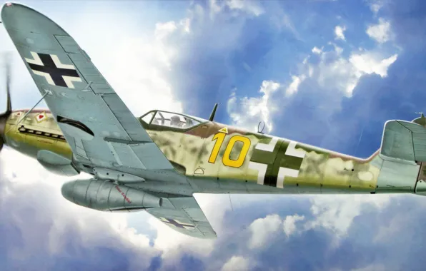 Picture war, art, painting, aviation, ww2, german fighter, Messerschmitt Bf 109K-4