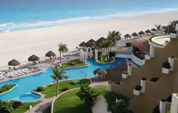 Picture sea, landscape, palm trees, shore, view, the hotel, beach, Cancun