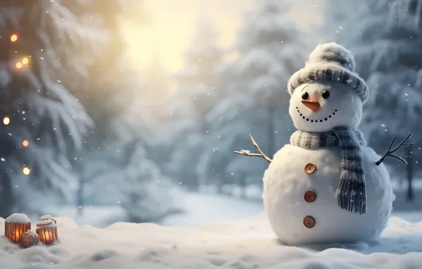 Winter, snow, Christmas, New year, snowman, Christmas, winter, snow