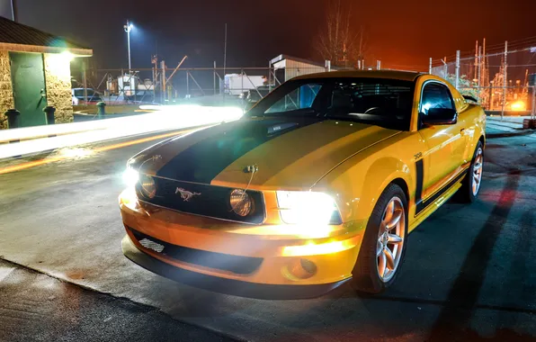 Picture the sky, night, yellow, Mustang, Ford, shadow, Ford, Mustang