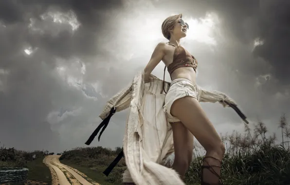 Picture road, the sky, girl