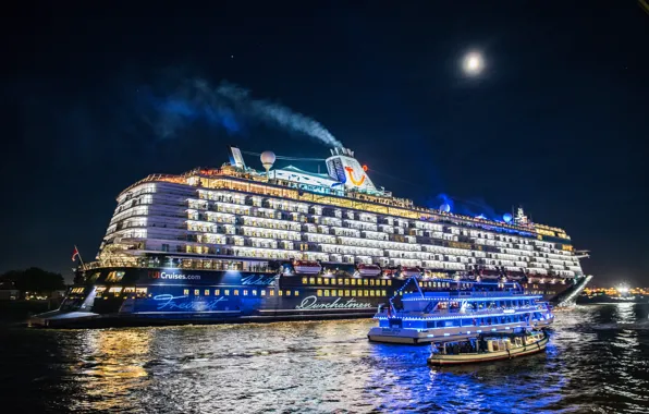 Night, river, Germany, liner, Hamburg, Germany, cruise, Hamburg