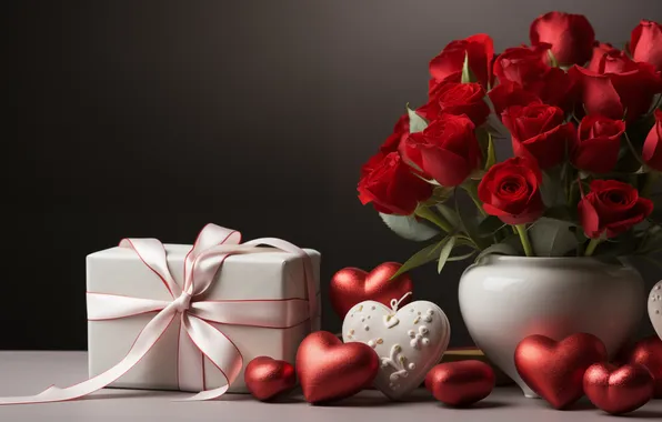 Love, flowers, gift, romance, heart, roses, love, Valentine's day