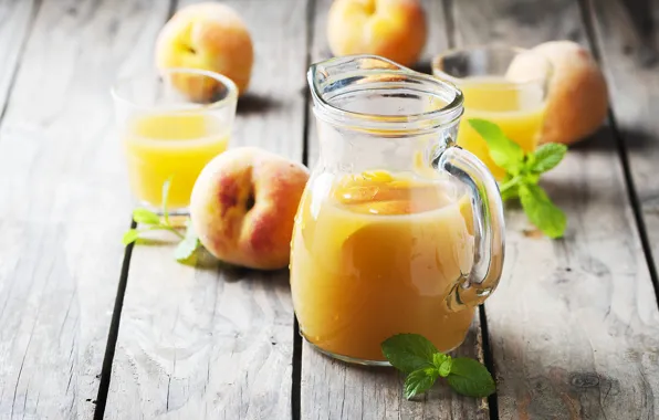 Juice, pitcher, peaches, fresh, Oxana Denezhkina, persily