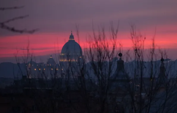 The evening, Rome, Italy, glow, The Vatican, St. Peter's Cathedral
