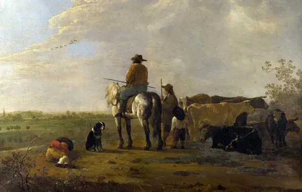 Animals, horse, dog, picture, cows, genre, The Albert Cuyp, Aelbert Jacobsz Cuyp