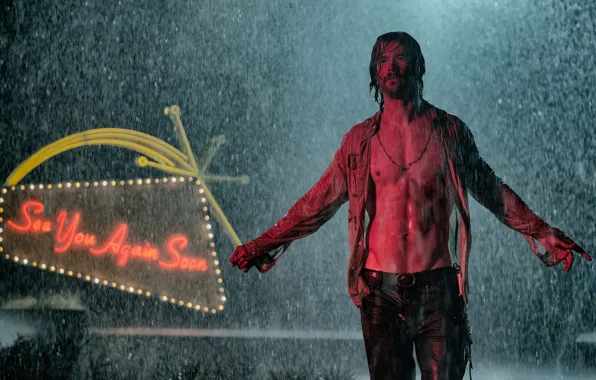 Picture rain, male, beautiful, torso, Chris Hemsworth, Bad Times At The El Royale