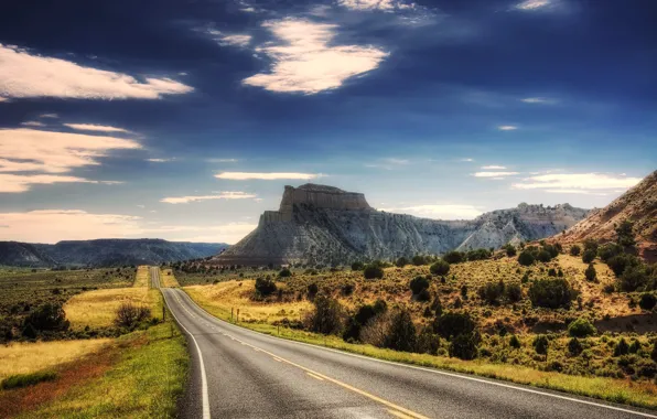 Picture road, the sky, clouds, mountains