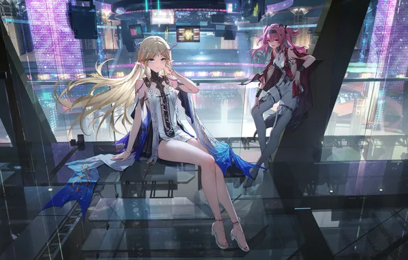 Picture girl, night city, long legs, video game, video game, Wuthering Waves, Cartethyia, Kuro Games