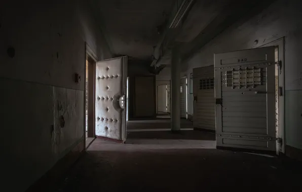 The darkness, door, corridor
