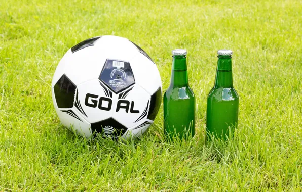 Greens, field, grass, lawn, football, the ball, bottle, bokeh
