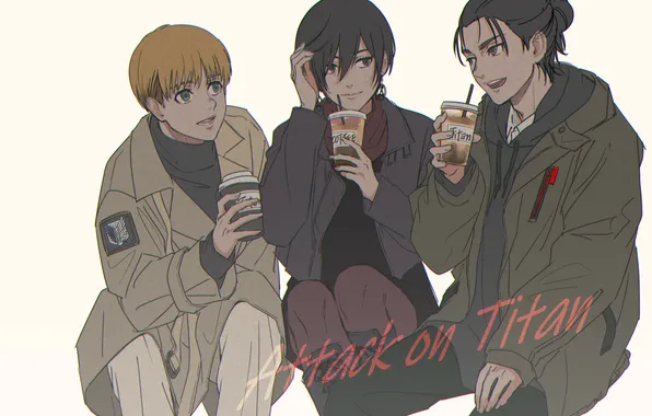 Characters, shingeki no kyojin, attack of the titans, Eren Yeager, Armin Arlert, Mikasa Ackerman