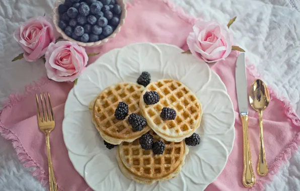 Berries, blueberries, waffles, BlackBerry