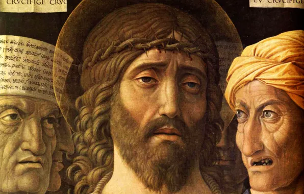 1502, Ecce Homo, religious painting, Andrea Mantegna, Detail