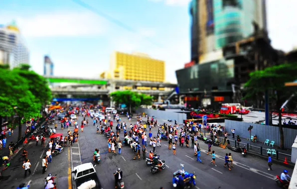 Picture machine, the city, people, street, building, home, Asia, tilt-shift
