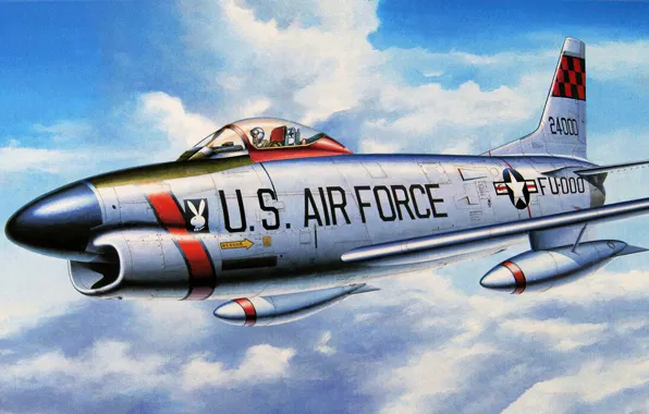 Picture art, airplane, painting, aviation, jet, F-86