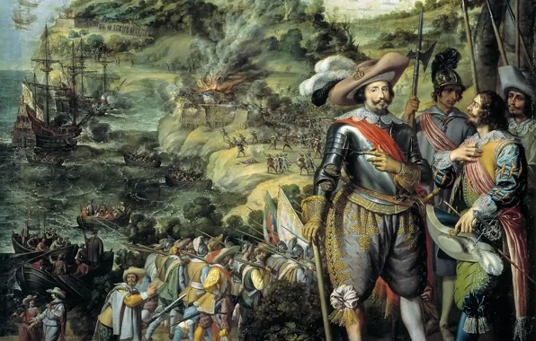 Sea, ship, picture, battle, The Liberation Of The Island Of San Cristóbal, Felix Castello