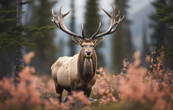 Forest, flowers, nature, deer, AI art, neural network
