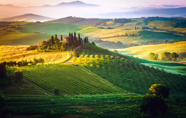 The sky, fog, field, Italy, estate, cottage, Tuscany, The Tuscan Dream
