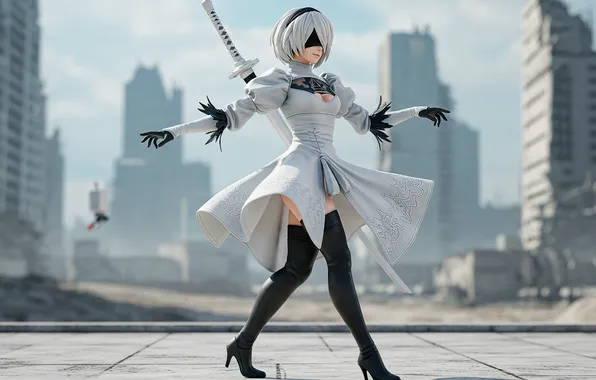 The game, dress, sword, dancing, NieR: Automata