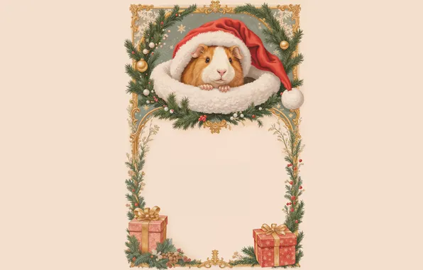 Look, frame, Christmas, gifts, New year, Guinea pig, face, needles