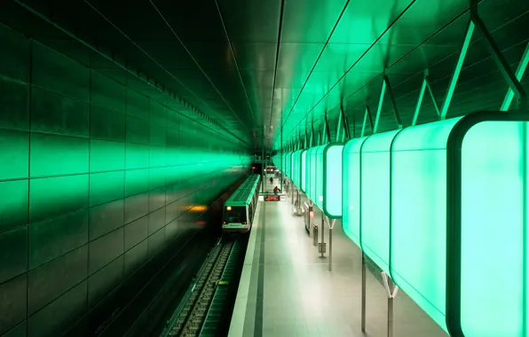 Metro, train, station, Germany, the platform, lamp, Hamburg