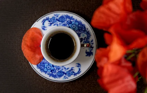 Flowers, Maki, coffee, bouquet, mug, Cup, drink, saucer