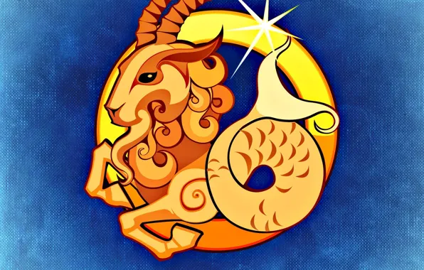 Yellow, figure, graphics, symbol, blue background, the signs of the zodiac, symbols, texture