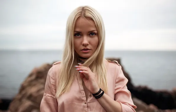 Girl, long hair, sea, photo, blue eyes, model, lips, face