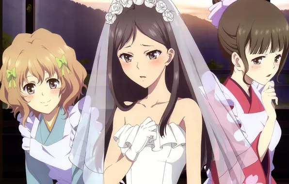 Joy, girls, dress, anime, art, wedding, embarrassment, Hana-Pocket Iroha