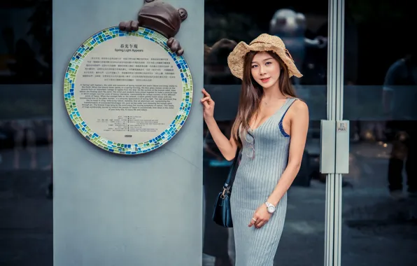 Picture girl, hat, dress, Asian