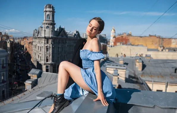 Girl, the city, height, legs, on the roof, Maxim Ivanov