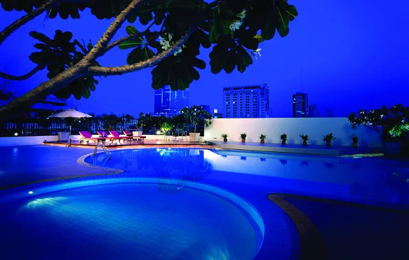 Picture pool, the city, Bangkok, night, Thailand