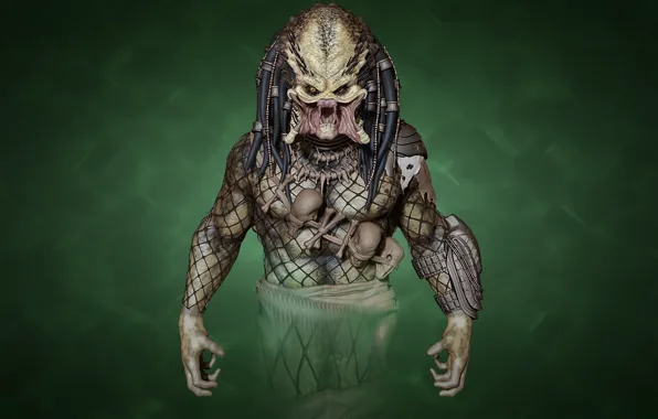 Rendering, monster, predator, alien, green background, predator