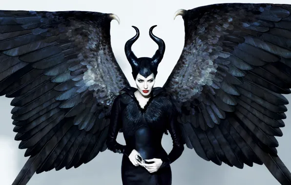 Picture look, wings, actress, Angelina Jolie, Angelina Jolie, horns, sexy, the witch