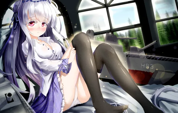 Girl, sexy, lingerie, ass, cleavage, panties, thighhighs, long hair